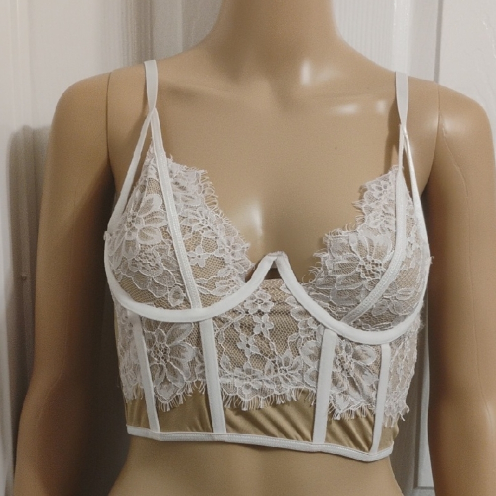 Elegant Lace Bralette in White and Tan
